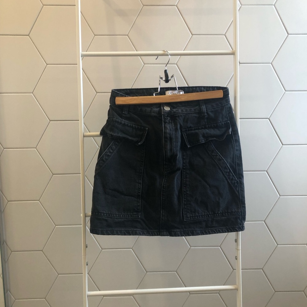 Black Denim Topshop Mini Skirt with Front Pockets